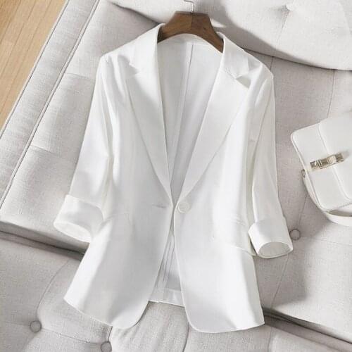2021 spring and summer new white linen suit womens fashion casual one-button 7-point sleeve short thin jacket