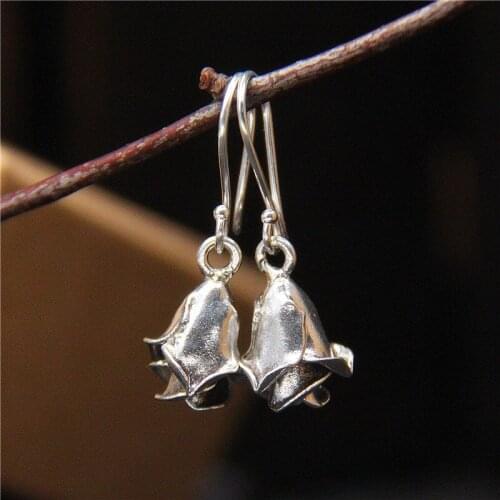 Real S925 Sterling Silver Original Handmade Vintage Rose Make Old Lady Earrings Exquisite Commemorative Gift Jewelry