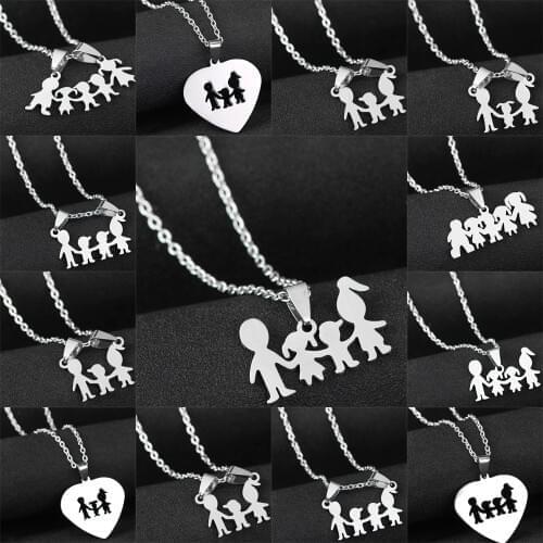 Love Mom Dad Son Daughter Necklaces Gifts Stainless Steel Pendants Boys Girls Mothers Fathers Necklace For Children Kids Family