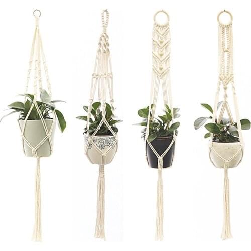 Hand Weaving Macrame Plant Hanger Flower Hanger Green Plants Creative Cotton Rope Flower Pot Hanging Basket Home Garden Supplies