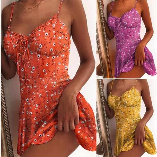 Sexy Women Adjustable Spaghetti Straps Chest String Dandelion Print Mini Dress Summer Off Shoulder Ruffle Party Dress robe femme