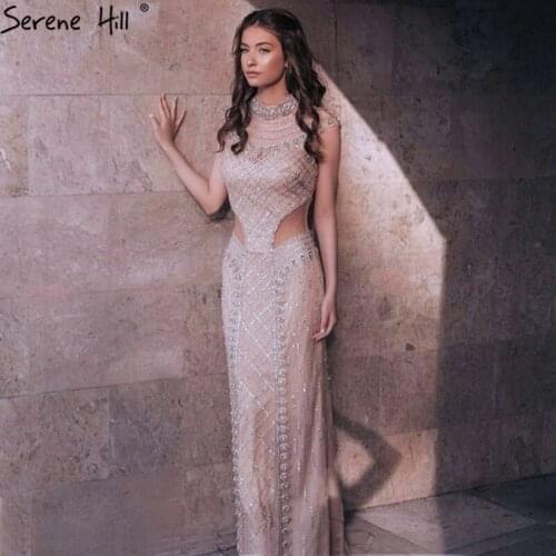 Serene Hill Champagne Beaded Cut-out Mermaid Formal Dresses 2020 Dubai Sleeveless Luxury Evening Dress DLA6551