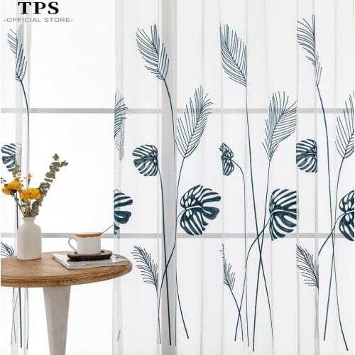 TPS Leaves Sheer Curtains For Living Room Bedroom Tulle Curtains for the Room The Kitchen Solid Finished Window Treatment Panels