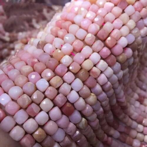 Loose beads pink opal square faceted 5-6mm 14" for DIY jewelry making FPPJ wholesale beads nature gem stone
