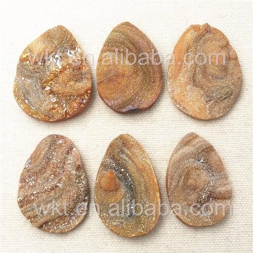 WT-G201 5pcs/lot Size 30-40mm Champagne Titanium At gate Stone,natural druzy stone with champagne titanium electroplated
