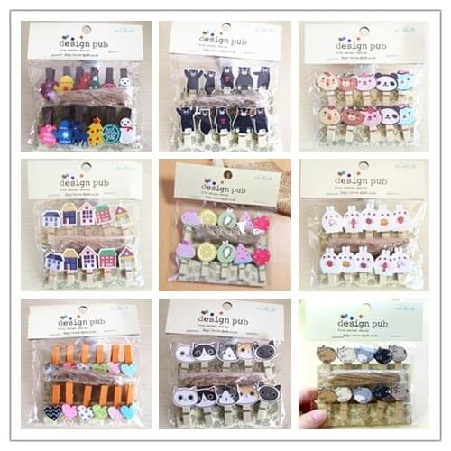 28 Types 2 pc/lot Party Decoration Cartoon Wooden Photo Clip Clamping Ropes Home DIY Series Photo Wall Clip Cat Panda Bear