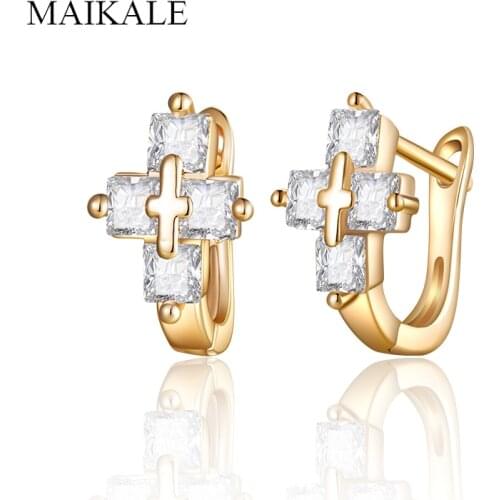 MAIKALE Trendy Cross Small Stud Earrings for Women Gold AAA Cubic Zirconia Earrings Women Jewelry Accessories Girls Gifts