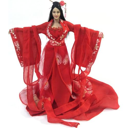 1/6 Scale Womens Ancient Red Dress Models for 12''Big Bust Body Figures DIY