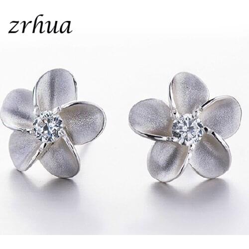 ZRHUA Silver Color Stud Earring Flower Earrings for Women pendientes oorbellen boucle d'oreille Gift