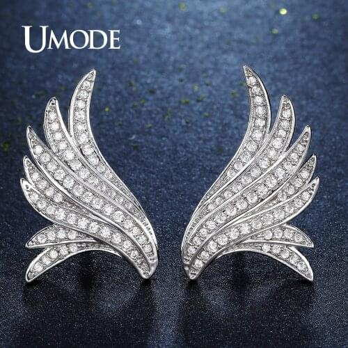 UMDOE Brand Design Charm Angel Wings Fashion Feather Crystal Stud Earrings for Women Wedding Party Jewelry Brincos Femme UE0280
