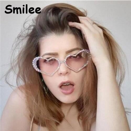 Heart Sunglasses Women designer Cat Eye Handmade sunglasses Diamond inlaid Frame Sun Glasses Ladies lovely Sunglass UV400