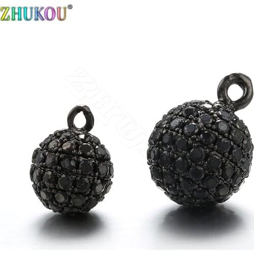 ZHUKOU 8x11mm Black Round Charms for Jewelry Making High Quality Accessories for Women earrings and necklace wholesale VD386