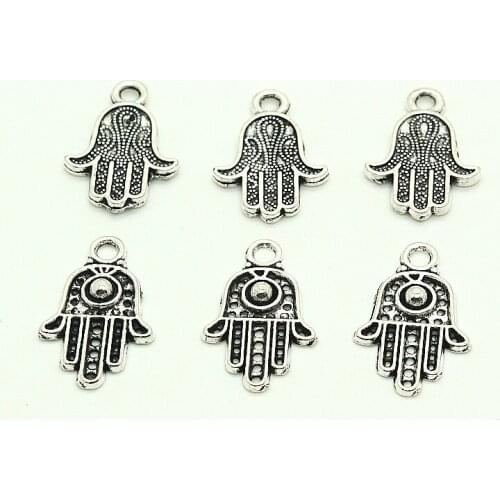 10pcs Tribal Gun Black Fatima Hands Earring Alloy Charms Handmade Bracelet Necklace Pendants Accessory For Jewelry Make