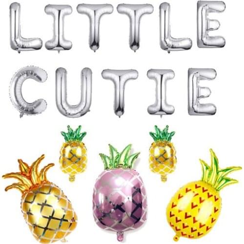 16Pcs Little Cutie Balloons, Pineapple and Letters Aluminum Foil Balloons Kit Hey Cutie Fresh Pineapple Fruit Themed Party Decor