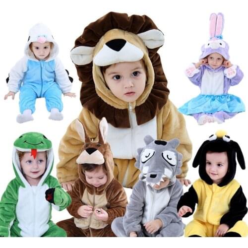 2019 Autumn Cartoon Kids Onesie Pajamas Children Animal Cosplay Halloween Costumes Flannel Baby boy clothes תחפושות