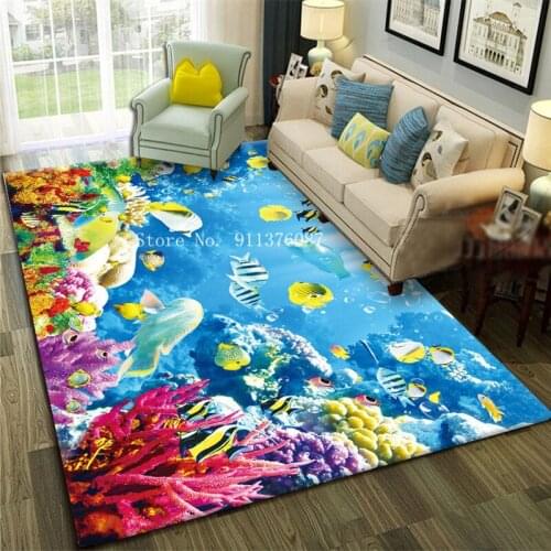 3D Blue Ocean World Carpet For Living Room Sea Creatures Dolphin Washable Rug Home Carpet for Area Rug Home Decoration Gift