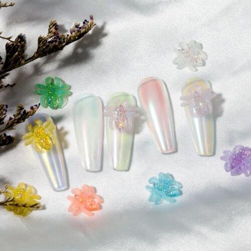 50Pcs Aurora Resin Spider Charms Sparkle Gummy Nail Gems Halloween Manicure Nail Art Accessories 3D Sticker Colorful Stones