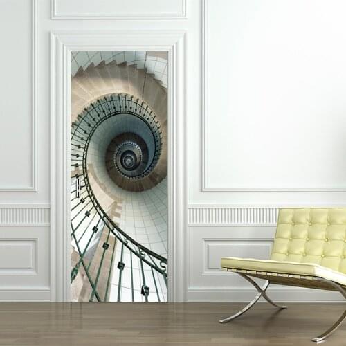 77*200cm 2pcs/Set Creative Spiral Staircase Door Stickers Wallpaper Wall Sticker DIY Mural Bedroom Vinyl Poster Home Decor