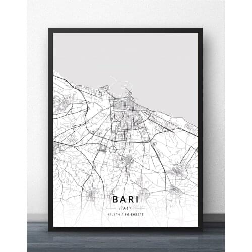 Bari Cagliari Catania Florence Genoa Lecce Milan Naples Padua Palermo Rimini Rome Taranto Turin Venice Verona Italy Map Poster