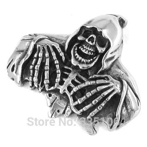 Free shipping! Grim Reaper Skull Pendant Stainless Steel Jewelry Large Gothic Biker Skull Pendant SWP0251
