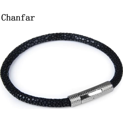 Chanfar Luxury Genuine Leather Stingray Bracelet Men Charm Strap Titanium Steel Bracelet Bangle Women Jewelry Wholesale