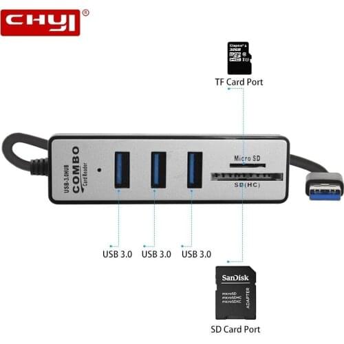 CHYI 5 in1 USB 3.0 Hub Multi-Function USB Splitter With TF/SD Carder Reader Port to USB 3.0 Interface For Laptop Computer PC Hub