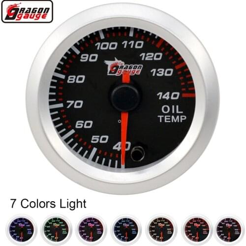 Dragon 52mm Stepper Motor Auto Car Racing Refit Oil Temp Gauge 7 Colors Light 40~140 Celsius Temperature Meter Free Shipping