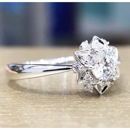 EDI GIA Diamond Engagement Ring Real 14k White Gold 0.3ct E/VS Natural Diamond Halo Snowflake Wedding Ring Gift For Women