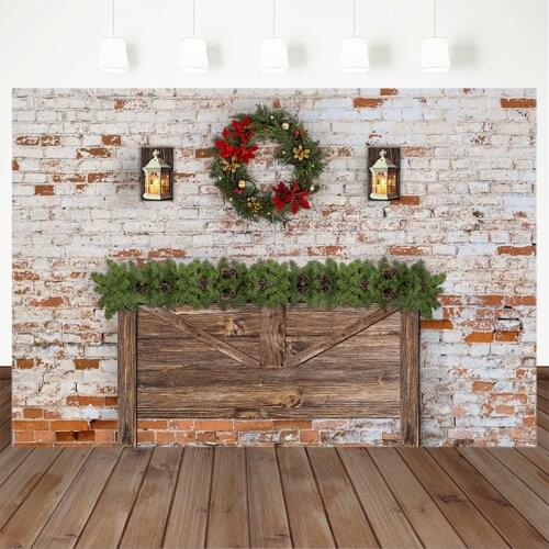 Headboard Photography Background Christmas Wreath Vintage Brick Wall Backdrop Newborn portrait photo Decorative Props Studio