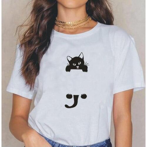 Harajuku Tee Shirt Femme Funny Cat Graphic Print T Shirt Women Tops Summer Short Sleeve Casual Hipster Tshirt Camiseta Mujer