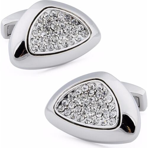 HAWSON Clear Crystal Wedding Day Cufflinks Triangle Shape Cufflinks On Regular Dress Shirt