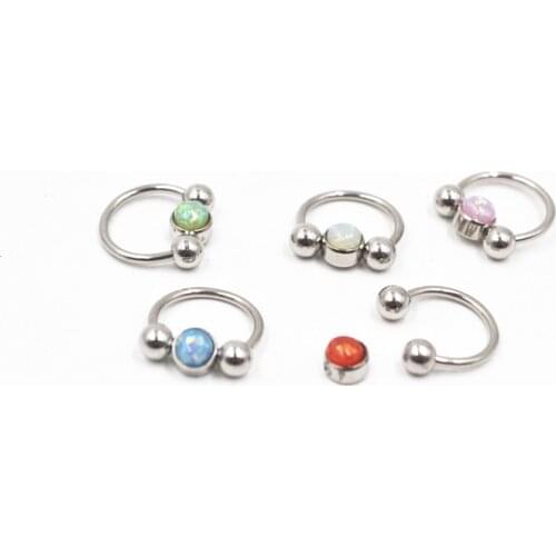 50pcs/lot Free Shipping Opal Gems Nose Ear Lip/Nipple Ring Ear Cartilage Helix Cartilage Hoop Rings Septum16g BCR Body Jewelry