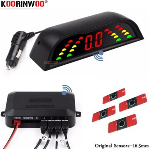 Koorinwoo Original Flat 16.5mm Probes Wireless LED Screen Parktronic Parking Sensor With 4 Sensors BIBI Speaker Blind Gold/Red