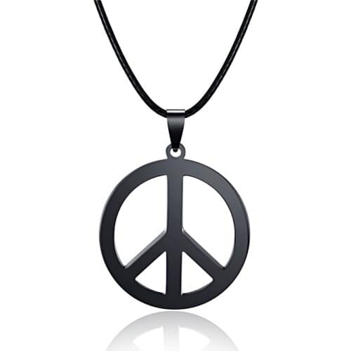 HC Trendy Stainless Steel Pendant Women Men Necklace Fashion Peace Sign World Peace Necklace Black Color Stainless Steel Charm F