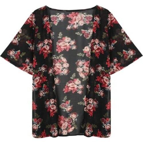 New print kimono chiffon sun protection clothing Casual Vintage Cardigan Ladies Long Crochet Loose flora printed Blouse Tops