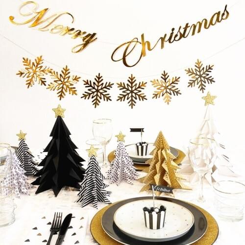 Merry Christmas Banner Paper Snowflake Banners Garland Flag Bunting Hanging Decor For Xmas Party New Year Christmas Ornaments