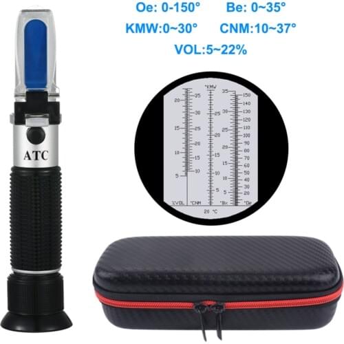 Yieryi Oechsle Brix Refractomete 5-22% VOL 0~35% Brix 0~150 Oe Oechsle 0~30 KMW Refractometer Wine Beer Fruit Juice Brew