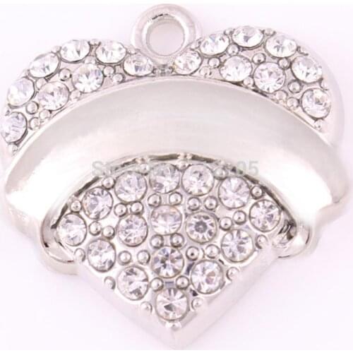 Heart DIY Jewelry Any name can be carved 20pcs a lot rhodium plated fashion Crystal Hearts Pendant Smooth carving