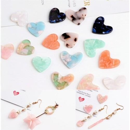10pcs Creative simple resin Pink Acetic acid Fresh Tender color heart pendants Earrings Drop circle charm Ear Studs tag DIY