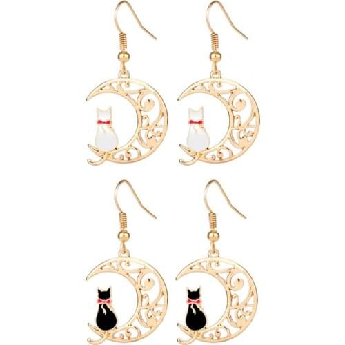 Sailor Moon Theme Earrings Women Earring Japanese Anime Moon Cat Shaped Ear Drop Pendant Enamel Teardrop Accessories