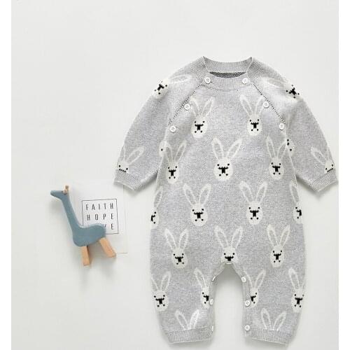 Spring New Baby Boys Cute Rabbit Pattern Knit Bodysuit