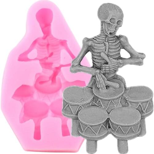 Skeleton Skull Cake Silicone Molds Musical Instrument Halloween Fondant Cake Decorating Tools DIY Candy Chocolate Gumpaste Mould