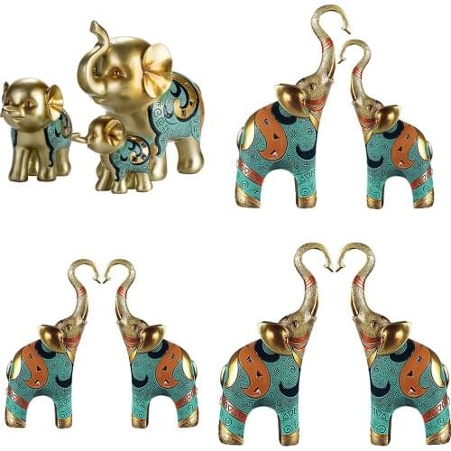 Resin Good Luck Elephant Statue Fengshui Good Fortune Elephants Sculpture TV Stand Tabletop Figurine Ornament Office Craft