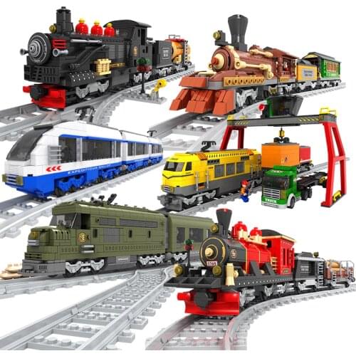 Building Blocks Creative H Tech Vehicle Train Mode Old Car Educational Bricks Toys For Children Present Fun Boy Birthday Gifts