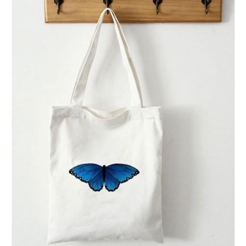 Ladies Handbags Cloth Canvas Tote Bag School Style Butterfly Print Travel Women Eco Reusable Shoulder Shopper Bags