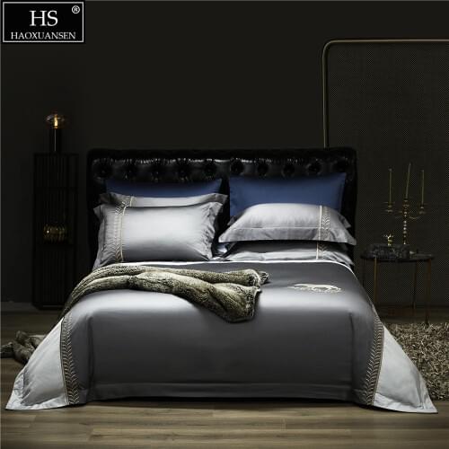 Dark Grey Silvery Delicate Embroidery Leopard Pure Cotton 4Pieces Bedding Set Queen King Size Duvet Cover Pillowcase Bedsheet