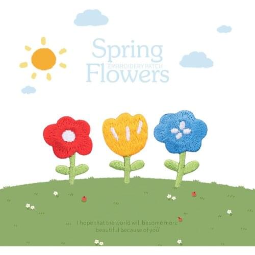 Three Small Flowers Embroidery Cloth Patch Fashion Stickers with Self-adhesive DIY Decoration for Bags Journal Phone Shell