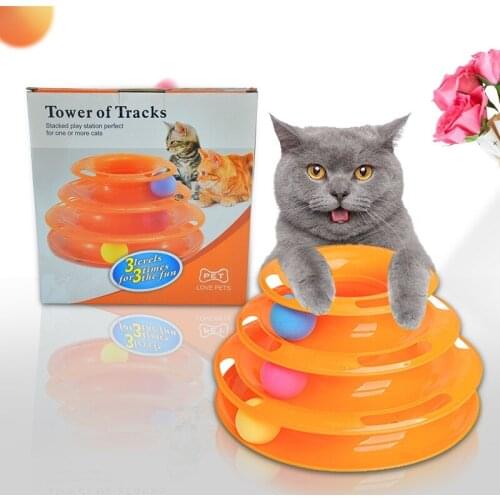 Three Levels Pet Cat Toy Tower Tracks Disc Funny Kitten Ball Training Intelligence Amusement Plate Triple Track Plastic Cat Toys