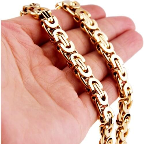 7-40" 6/8/11mm Trendy Gold Handmade Byzantine Necklace Or Bracelet Stainless Steel Chain Women Men Necklace Bracelet Jewelry