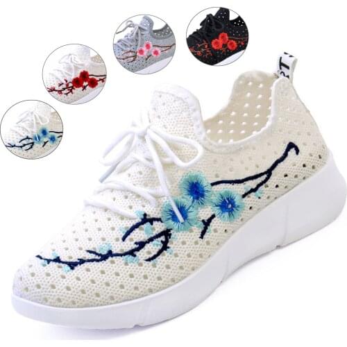 Size 35-41 Womens Sneakers Spring Autumn Female Mesh Mujer Vulcanize Embroidery Shoes Plum Blossom Tennis Zapatos